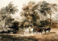 Peter De Wint - Horses Drinking At A Pool